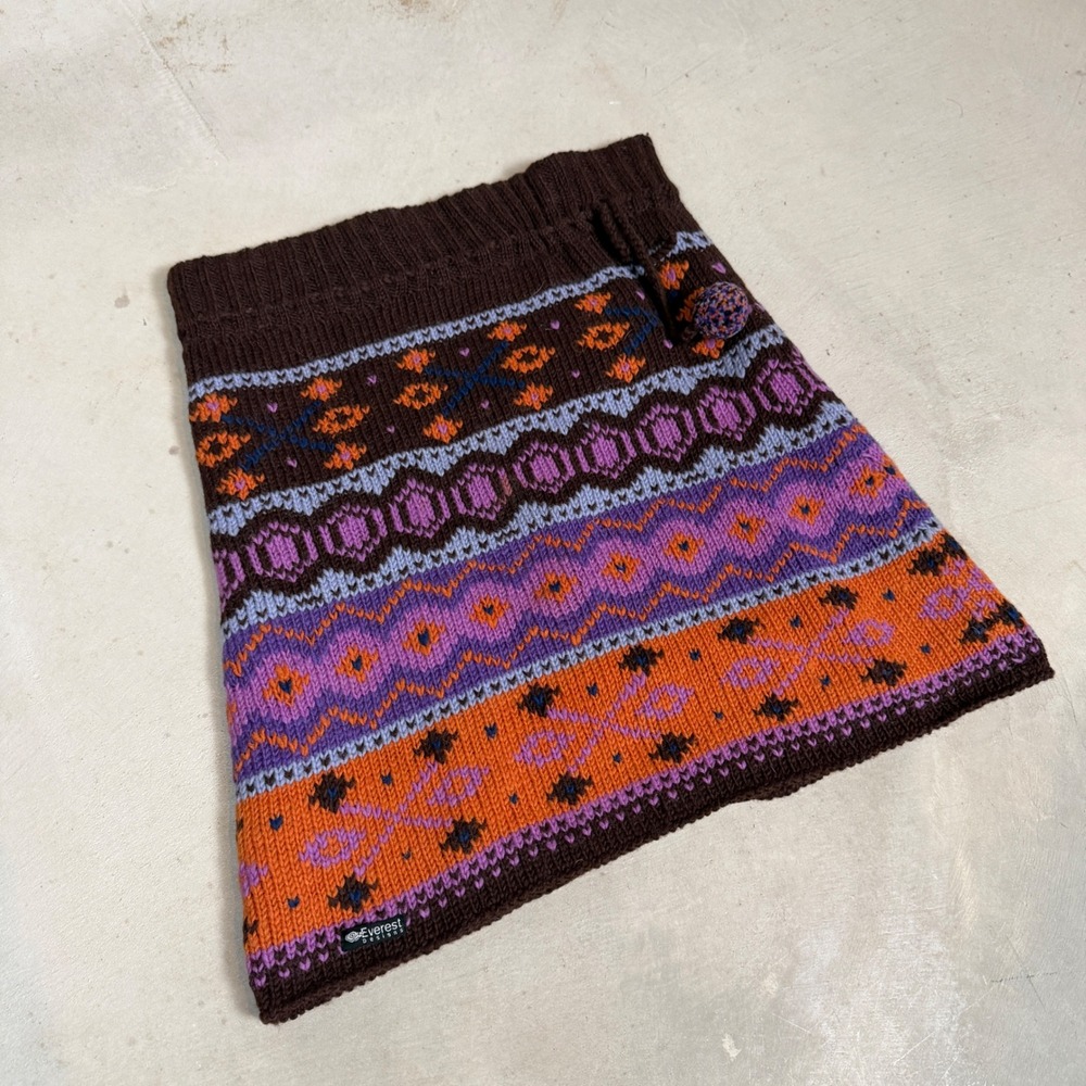 Everest Designs Wool Knit Fair Isle Mini Skirt Brown Purple Orange‎ M/L Nepal